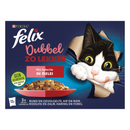 Felix Multipack Dubbel Zo Lekker Mix Selectie Gelei - Kattenvoer - Rund Kip Koolvis 12x85 g