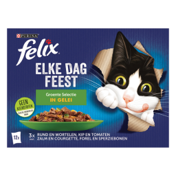 Felix Multipack Elke Dag Feest Groente Selectie In Gelei - Kattenvoer - Rund Kip Zalm 12x85 g