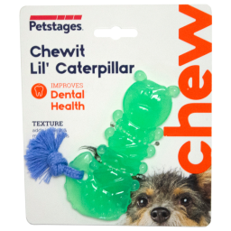 Petstages Orka Chewit Lil&apos; Caterpillar - Hondenspeelgoed - 12x5x1 cm 100 g Mintgroen Blauw