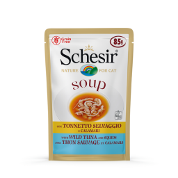 Schesir Maaltijdzakjes Cat Soup 85 g - Kattenvoer - Tonijn&Inktvis