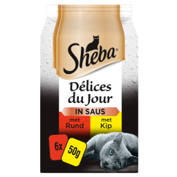 Sheba Delices Du Jour Traiteur In Saus - Multipack Pouch - Kattenvoer - Rund Kip Saus 6 x 50 g